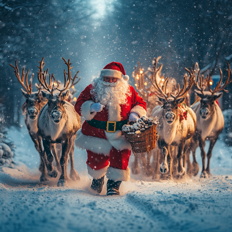 Santa Claus with 9 reindeer